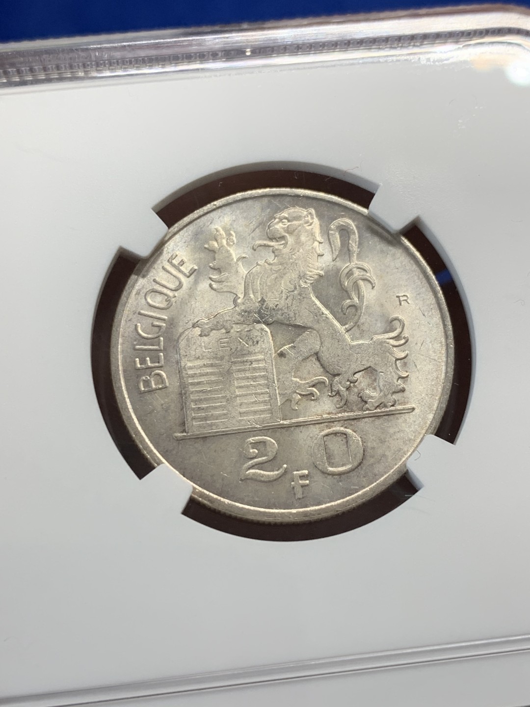 《竞宝斋》第149场-周日，周一，周四 3场 (全场包邮) NGC-MS63 比利时1950年 20法郎银币 原光好品 少见品种