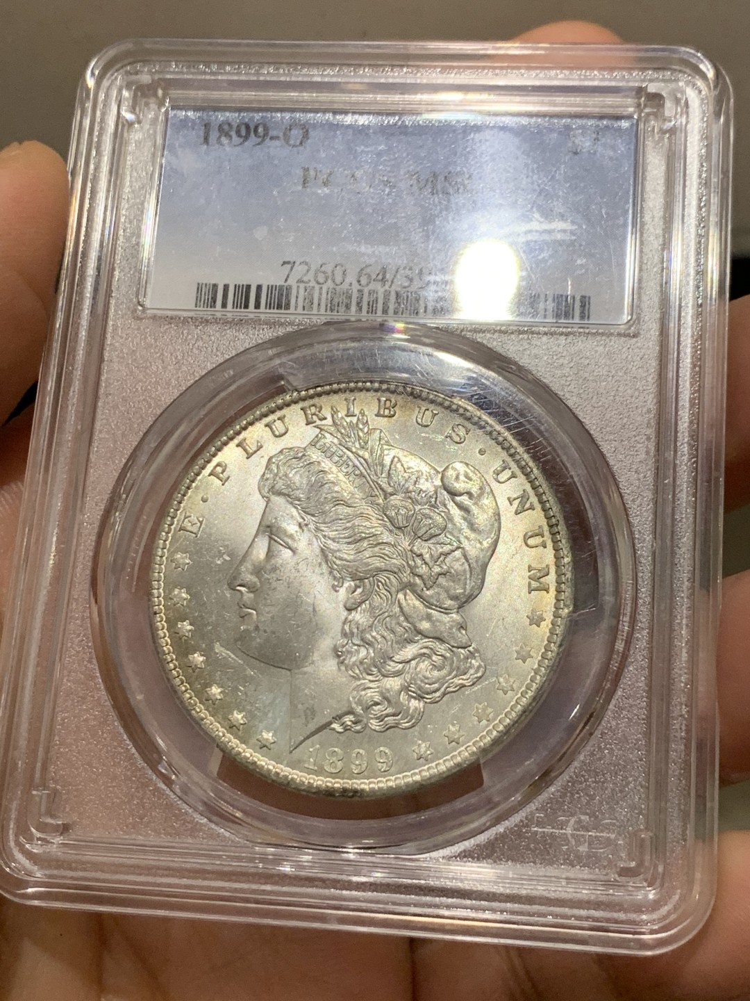 《竞宝斋》第149场-周日，周一，周四 3场 (全场包邮) PCGS-MS64 美国1899年O版 非常少见年份 摩根银币，光度好非常漂亮