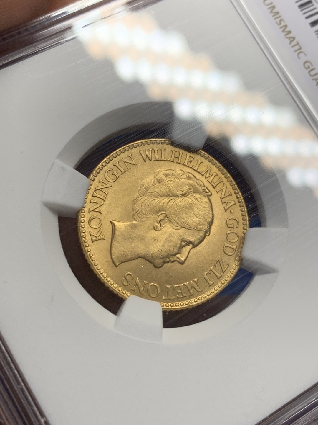 《竞宝斋》第149场-周日，周一，周四 3场 (全场包邮) NGC-MS63 荷兰1927年威廉米娜女王10盾金币 顶级品相
