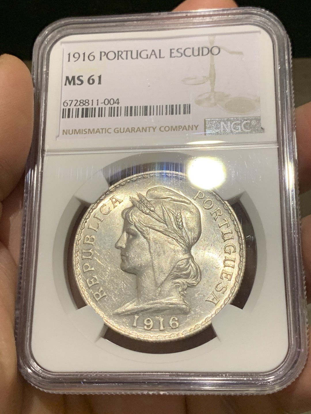 《竞宝斋》第149场-周日，周一，周四 3场 (全场包邮) NGC-MS61 葡萄牙1916年 1埃斯库多大银币 原光好品 少见品种