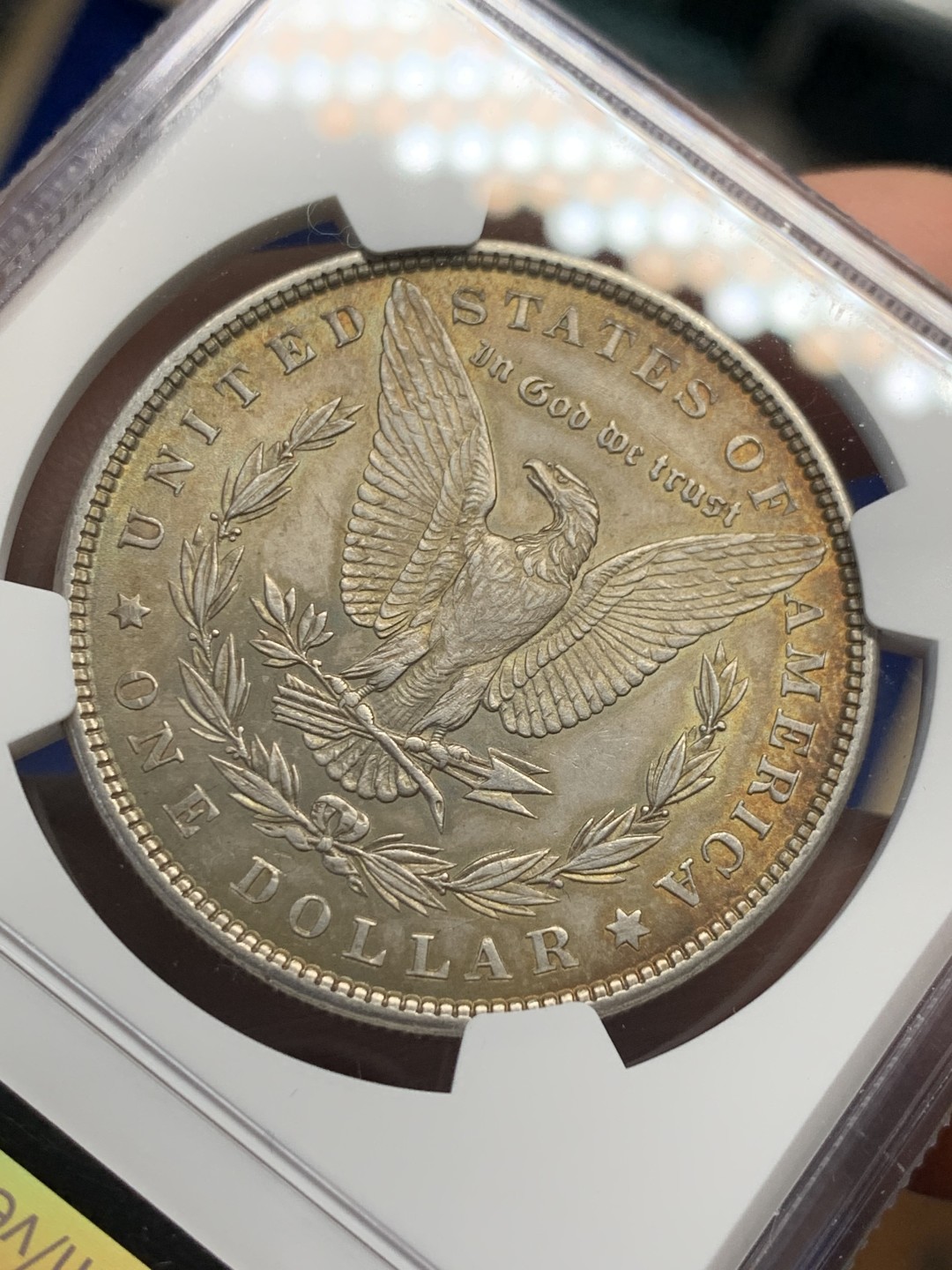 《竞宝斋》第149场-周日，周一，周四 3场 (全场包邮) NGC-MS63 美国1882年 摩根一元 五彩包浆