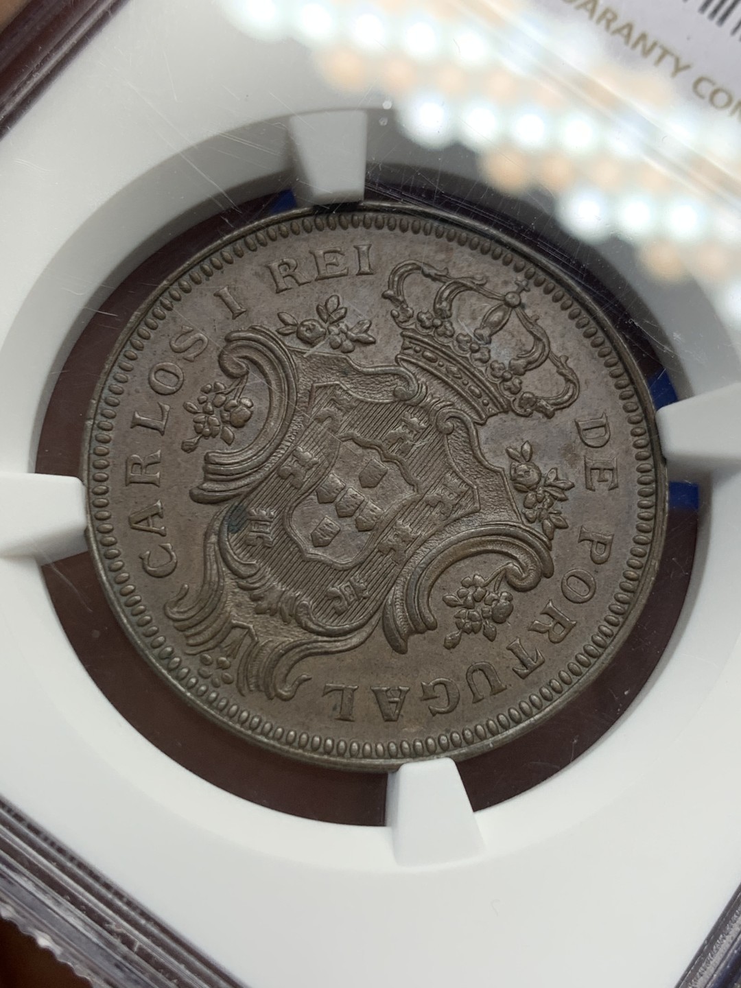 《竞宝斋》第149场-周日，周一，周四 3场 (全场包邮) NGC-AU58BN 1901葡属亚速尔 10里亚尔铜币 少见品种，设计精美