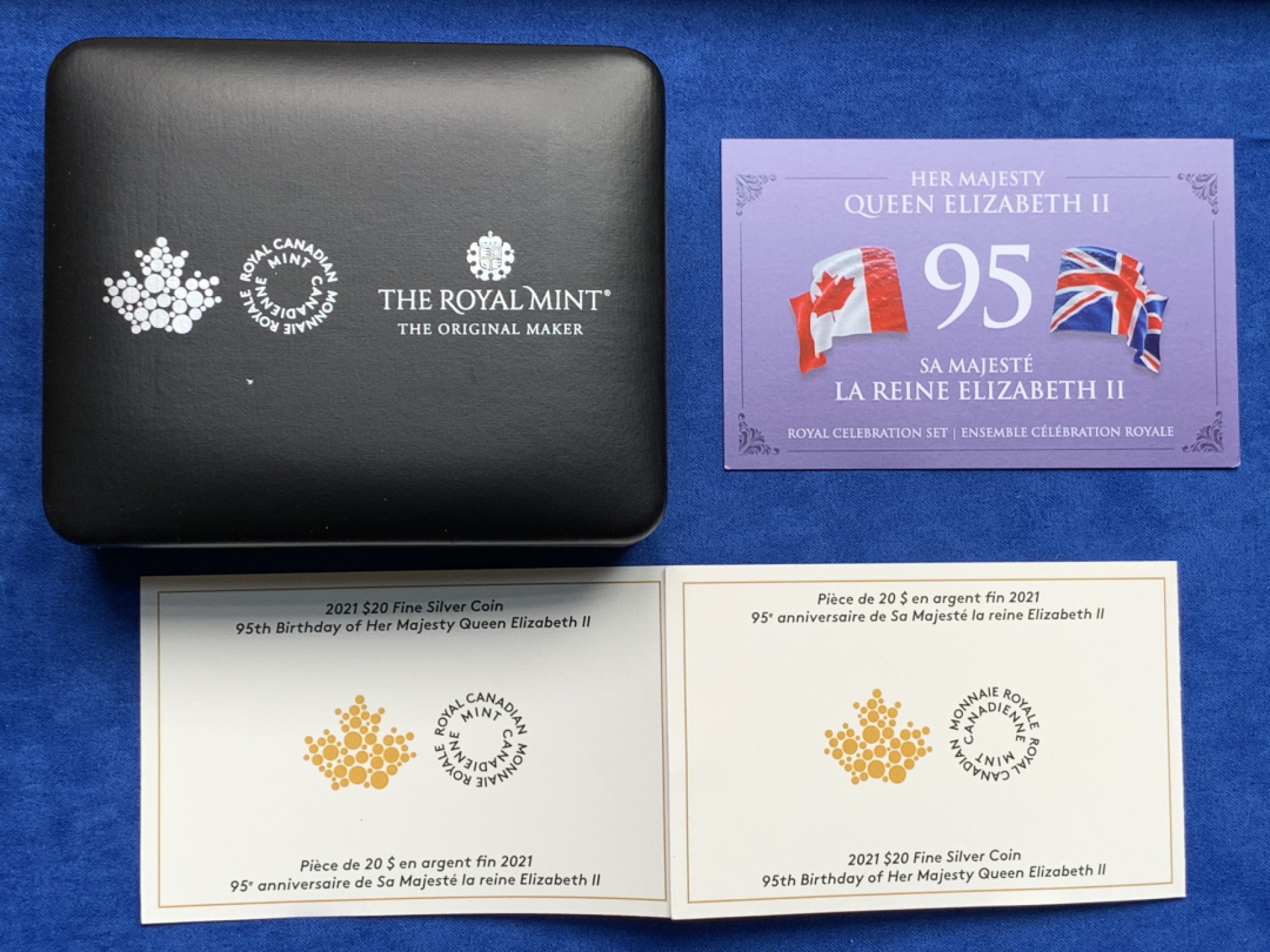 《竞宝斋》第149场-周日，周一，周四 3场 (全场包邮) 2枚一起 NGC-PF 70UC 双满分蓝标套装 英国加拿大联合发行女王95岁诞辰套装 极其难得 盒证齐全