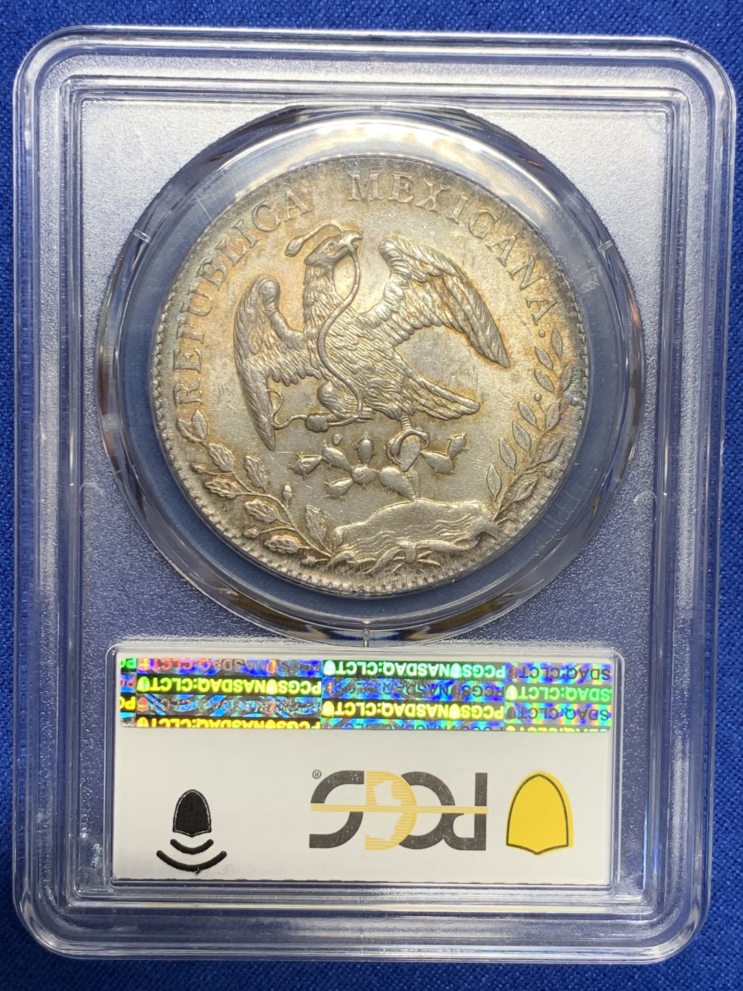 《竞宝斋》第149场-周日，周一，周四 3场 (全场包邮) PCGS-MS64 墨西哥 1887年 8雷亚尔 鹰洋银币 高分五彩包浆，光泽十分出色！