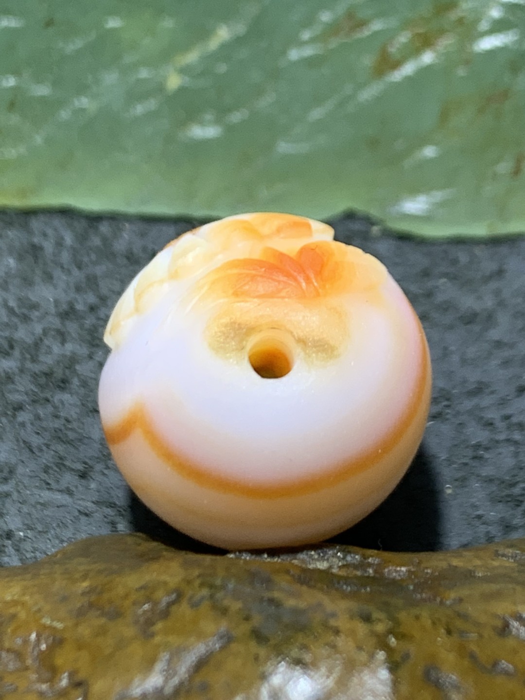 精美亚光高玉化海洋玉髓手工俏色巧雕太阳花桶珠一个！