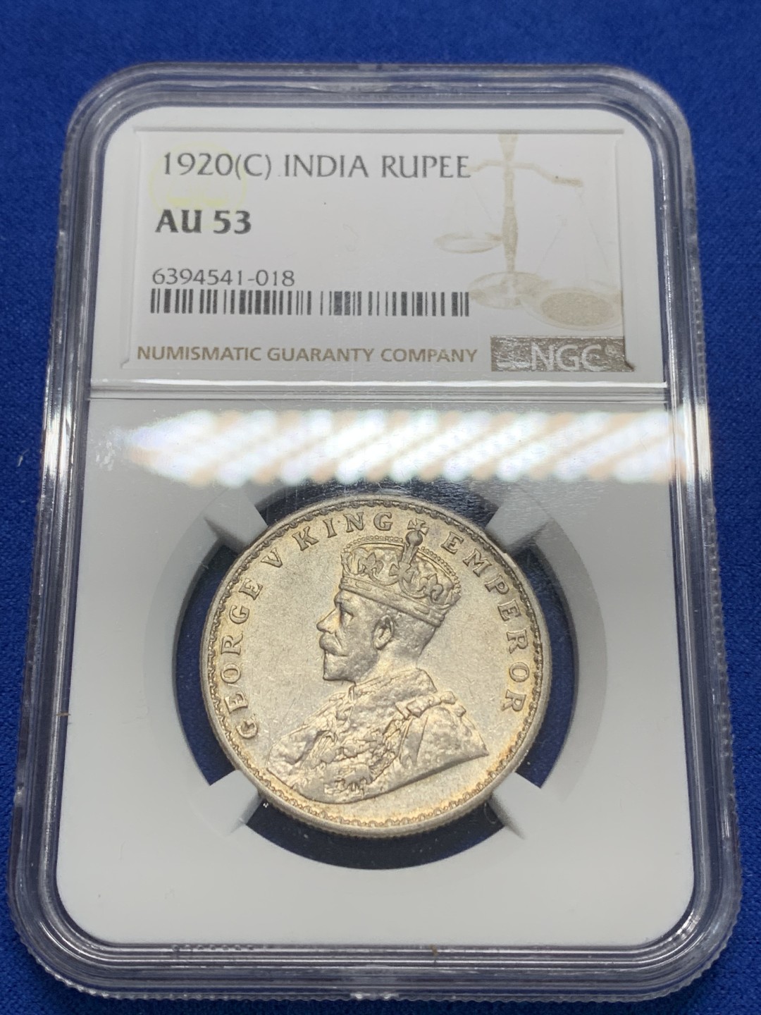 《竞宝斋》第149场-周日，周一，周四 3场 (全场包邮) NGC AU53 1920英属印度乔五1卢比银币