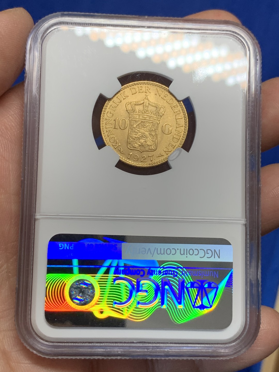 《竞宝斋》第149场-周日，周一，周四 3场 (全场包邮) NGC-MS63 荷兰1927年威廉米娜女王10盾金币 顶级品相