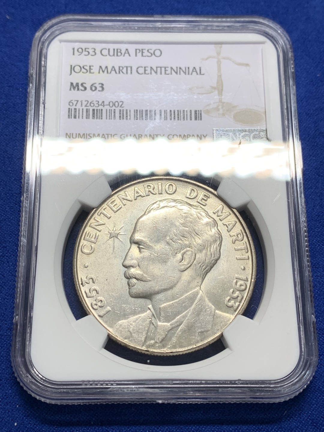 《竞宝斋》第149场-周日，周一，周四 3场 (全场包邮) NGC-MS63 古巴1953年何塞马蒂 1比索 大银币