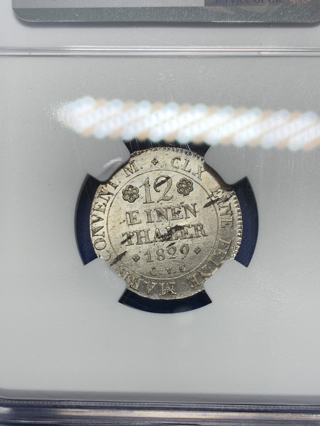 《竞宝斋》第149场-周日，周一，周四 3场 (全场包邮) NGC-MS62 德国布伦瑞克1829年奔马1/12泰勒银币