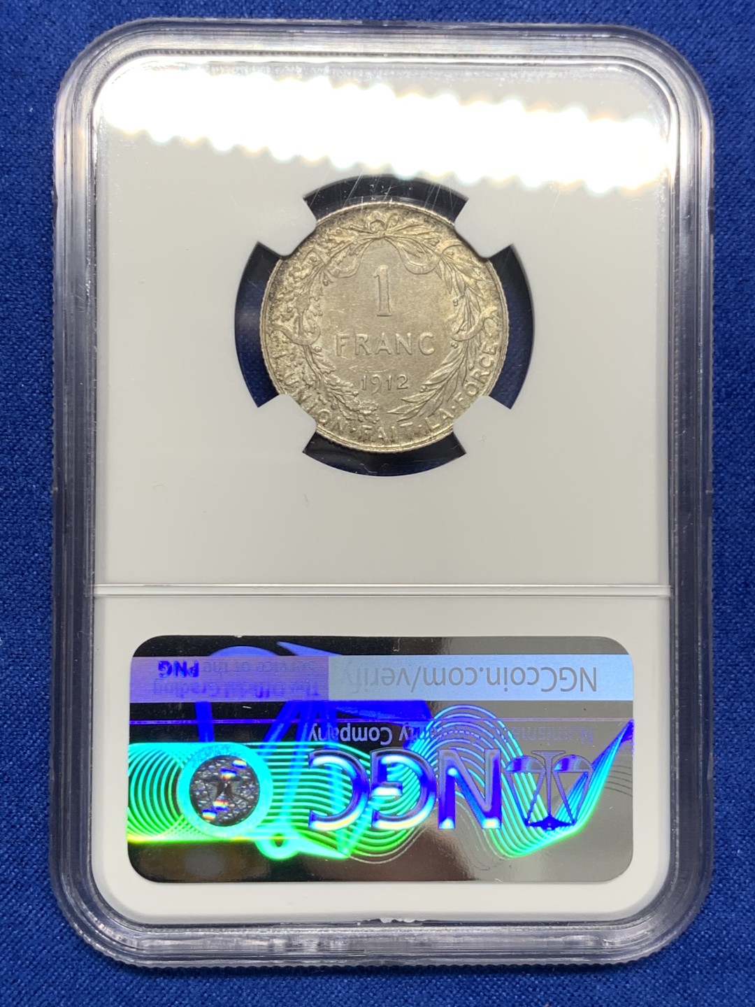 《竞宝斋》第149场-周日，周一，周四 3场 (全场包邮) NGC-MS62 比利时1912年 阿尔贝托1法郎银币 好品代彩