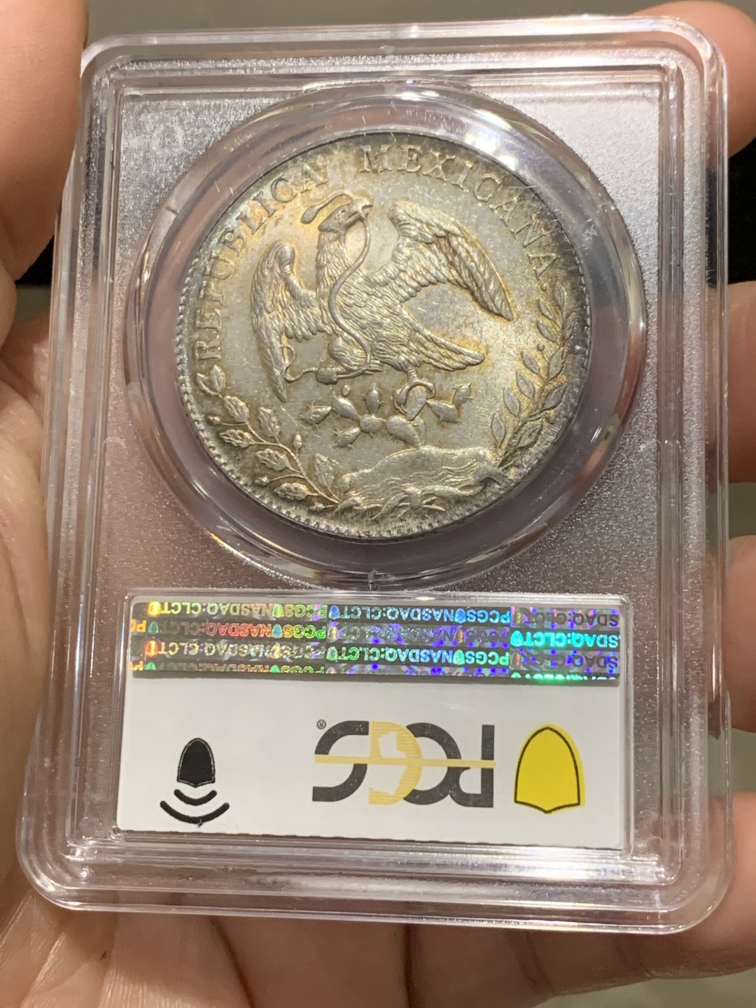 《竞宝斋》第149场-周日，周一，周四 3场 (全场包邮) PCGS-MS64 墨西哥 1887年 8雷亚尔 鹰洋银币 高分五彩包浆，光泽十分出色！
