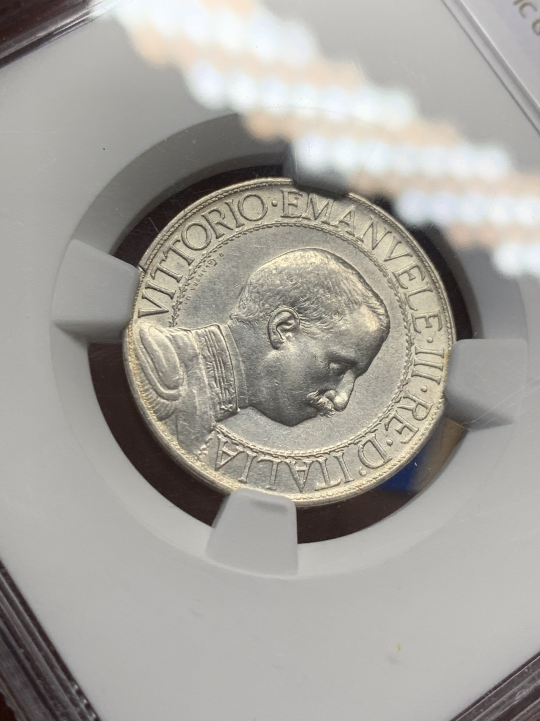 《竞宝斋》第149场-周日，周一，周四 3场 (全场包邮) NGC-AU55 意大利1913 圈版1里拉银币 少见版别，好品不易