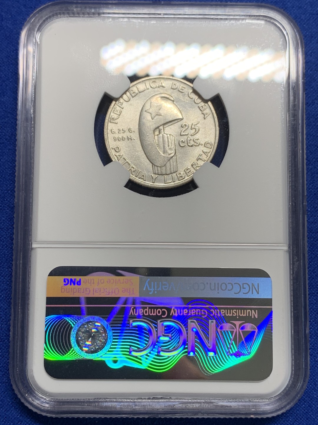 《竞宝斋》第149场-周日，周一，周四 3场 (全场包邮) NGC-MS62 古巴1953年 马丁百年纪念 25分银币