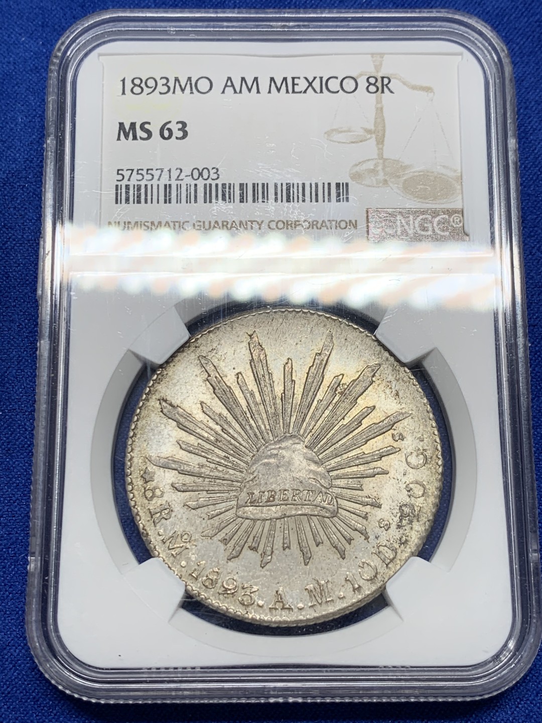 《竞宝斋》第149场-周日，周一，周四 3场 (全场包邮) NGC MS63 墨西哥 1893年 花边银样 8R 大银币 转光羽毛都很好