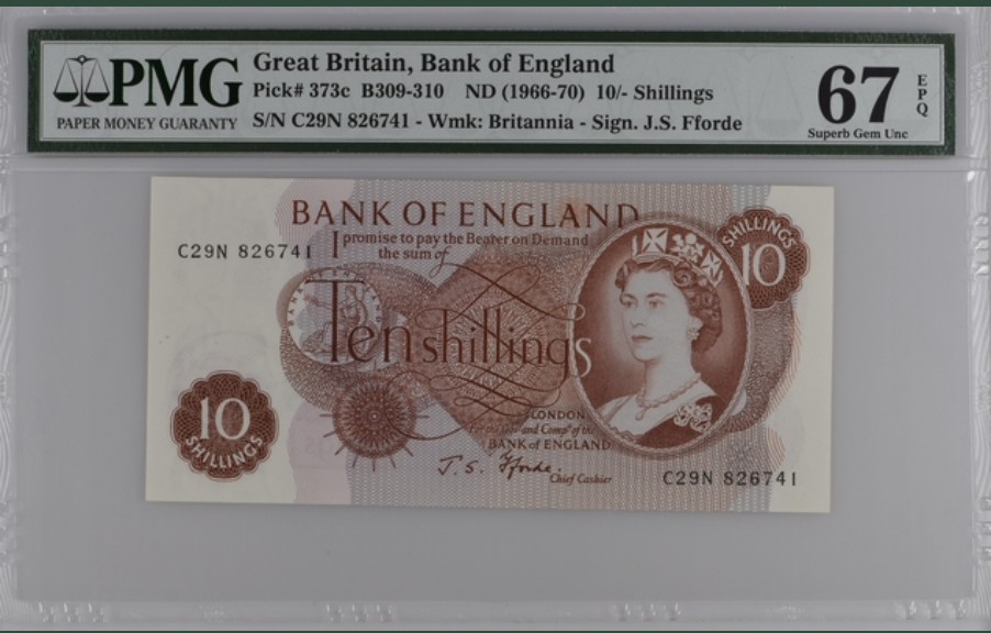 收藏联盟Quantum Auction 第247期拍卖 英国1966-70年10先令 PMG67