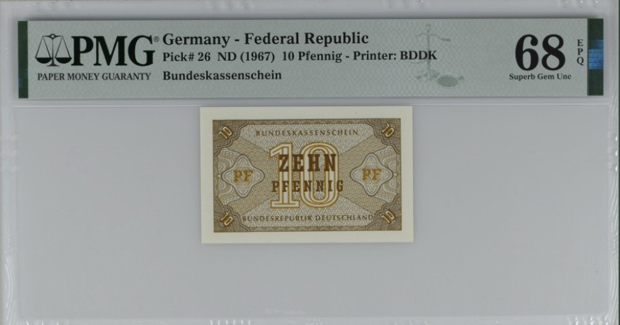 收藏联盟Quantum Auction 第247期拍卖 德国联邦1967年10芬尼 PMG68