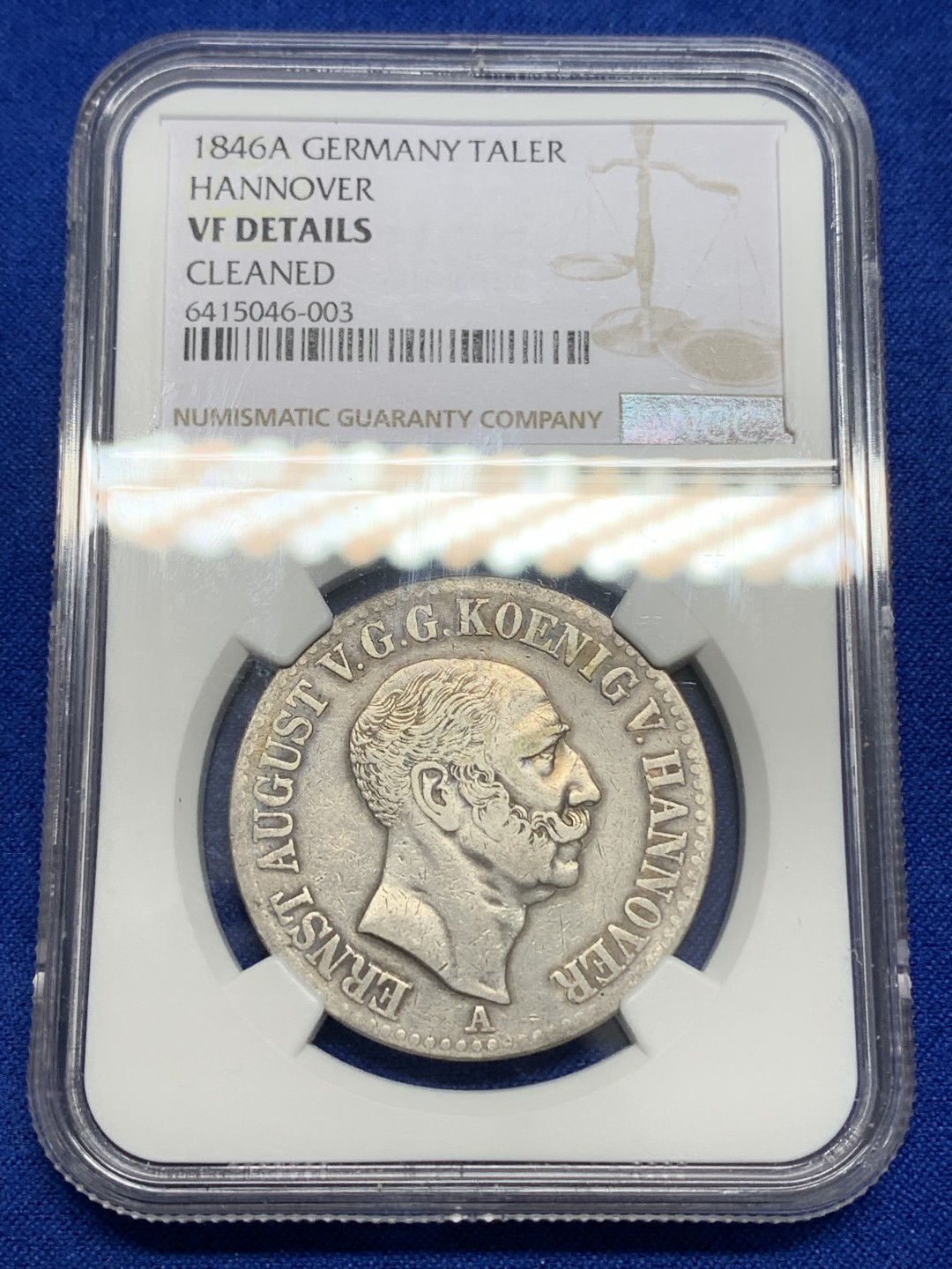 《竞宝斋》第150场-周日，周一，周四 3场 (全场包邮) NGC-VFD 德国汉诺威1846年1泰勒 银币，少见品种