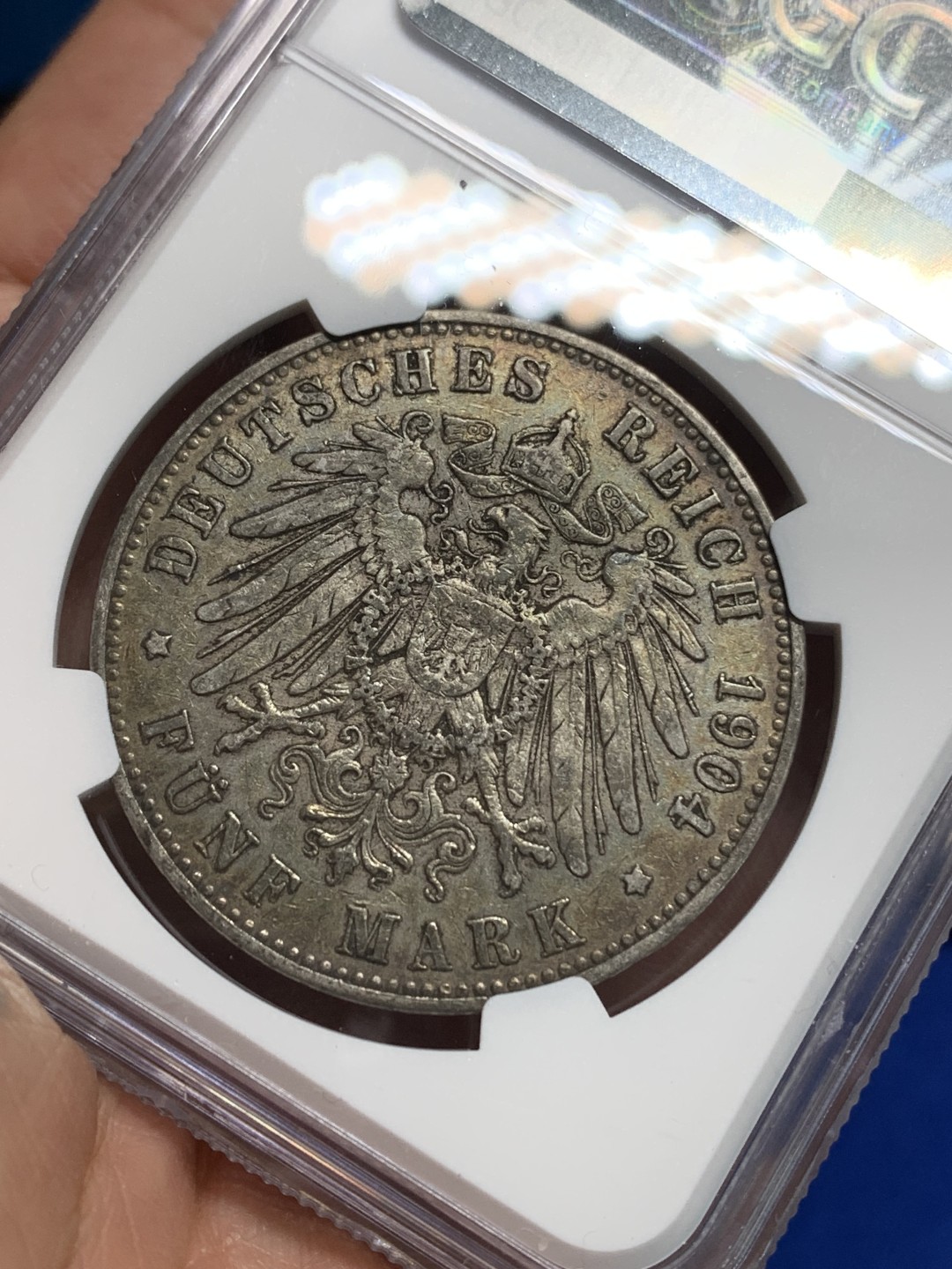 《竞宝斋》第150场-周日，周一，周四 3场 (全场包邮) NGC-XF45 德国普鲁士 1904年 威廉二世 5马克大银币 原味好品