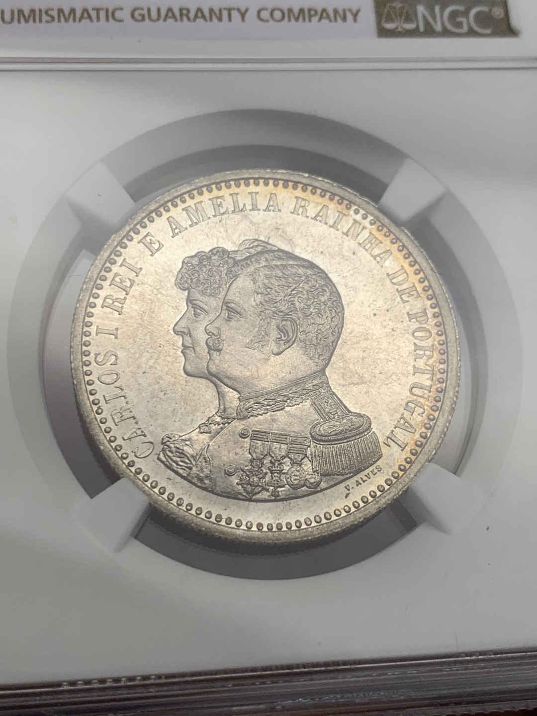 《竞宝斋》第150场-周日，周一，周四 3场 (全场包邮) NGC-MS63 葡萄牙1898年 发现印第安纪念 500瑞斯银币 顶级品相