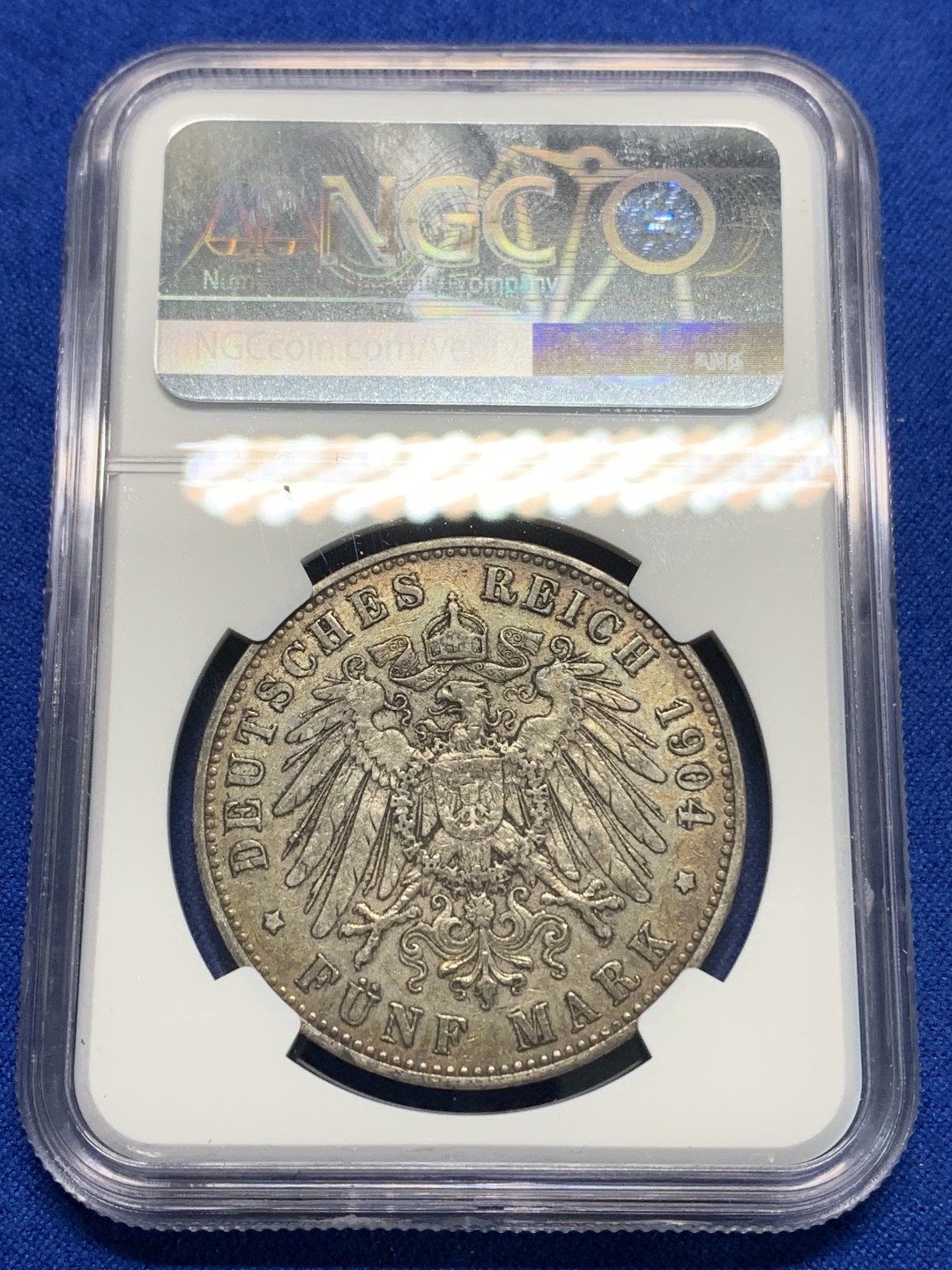 《竞宝斋》第150场-周日，周一，周四 3场 (全场包邮) NGC-XF45 德国普鲁士 1904年 威廉二世 5马克大银币 原味好品