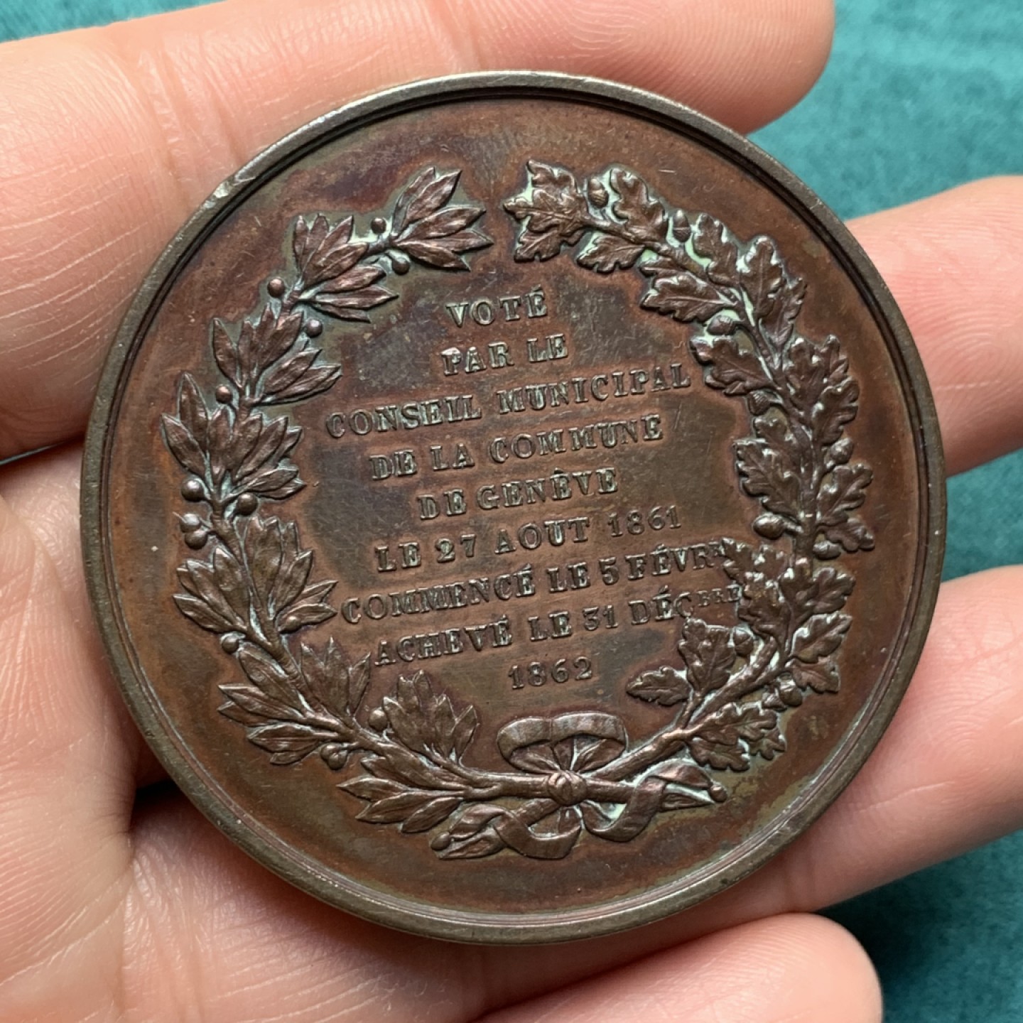 《竞宝斋》第150场-周日，周一，周四 3场 (全场包邮) 瑞士 1862 勃朗大桥 落成大铜章 50mm 86克