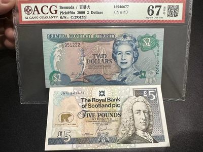《外钞收藏家》第二百五十八期（连拍第三场） - 百慕大2刀豹子号222爱藏评级+苏格兰5镑纪念钞全新