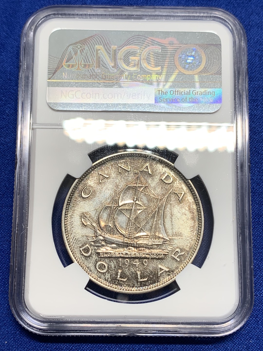 《竞宝斋》第150场-周日，周一，周四 3场 (全场包邮) NGC-MS63  加拿大1949 马太号帆船 1元大银币 镜面底板 五彩包浆