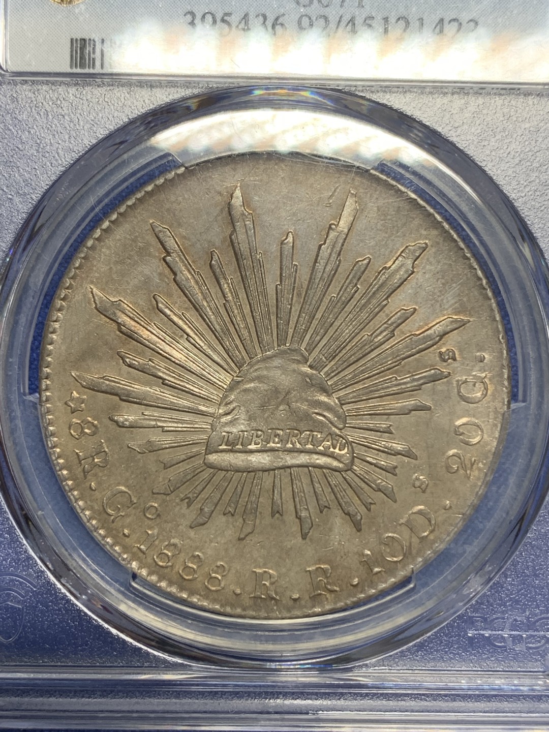 《竞宝斋》第150场-周日，周一，周四 3场 (全场包邮) 墨西哥 1888年 PCGS UNCD 瓜纳华托 GO RR版 发财年花边鹰洋，光度、包浆都到位，严评