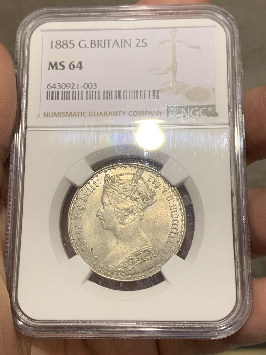 《竞宝斋》第150场-周日，周一，周四 3场 (全场包邮) NGC-MS64 英国 1885年 哥特弗洛林 银币 原光强烈 英系热门上涨品种 高分可自藏