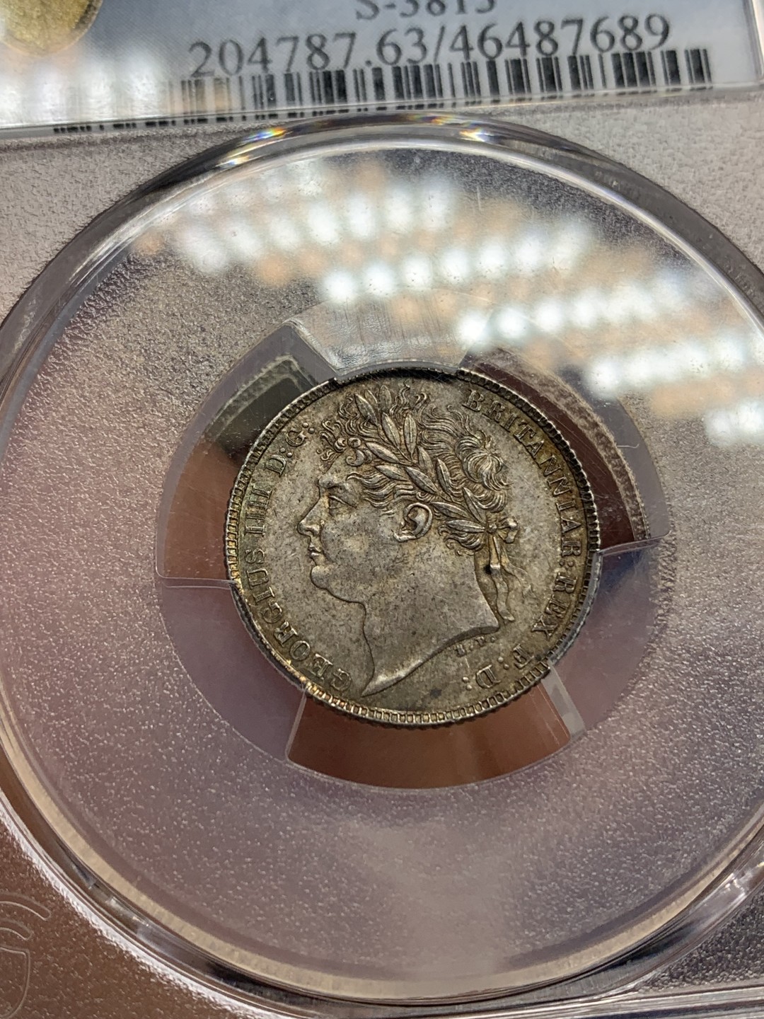 《竞宝斋》第150场-周日，周一，周四 3场 (全场包邮) PCGS MS63 1821年英国乔治三世三花6便士 绝美底板 五彩老包浆