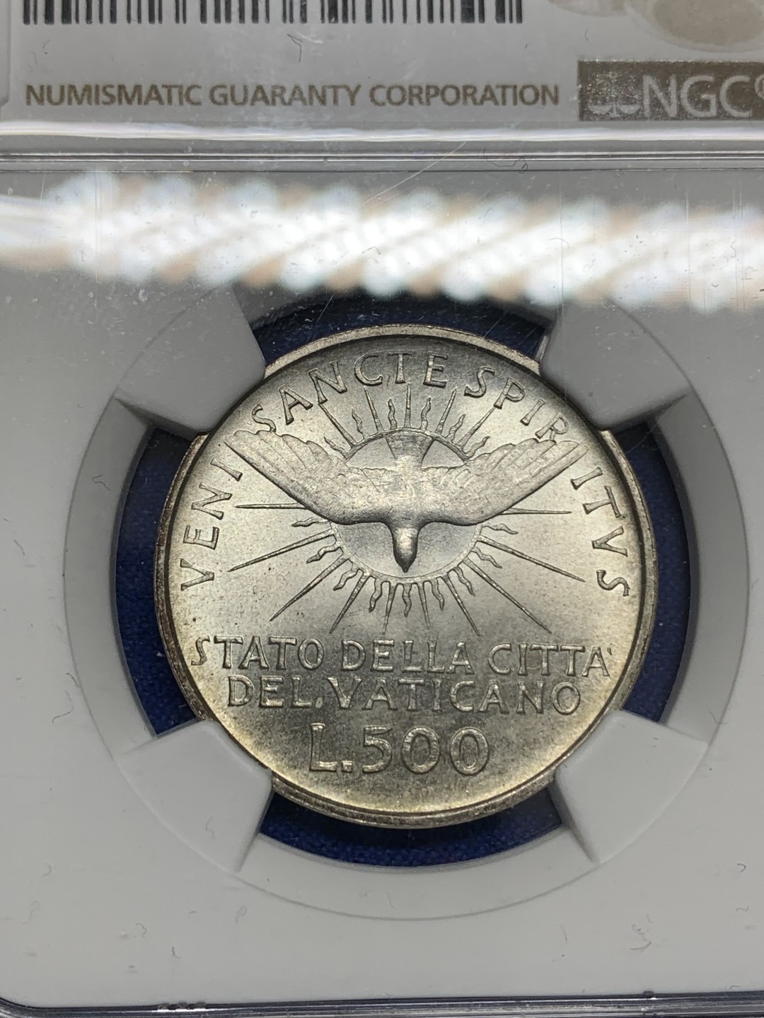 《竞宝斋》第150场-周日，周一，周四 3场 (全场包邮) NGC-MS64 梵蒂冈1963年500里拉银币，高分原光卷拆品