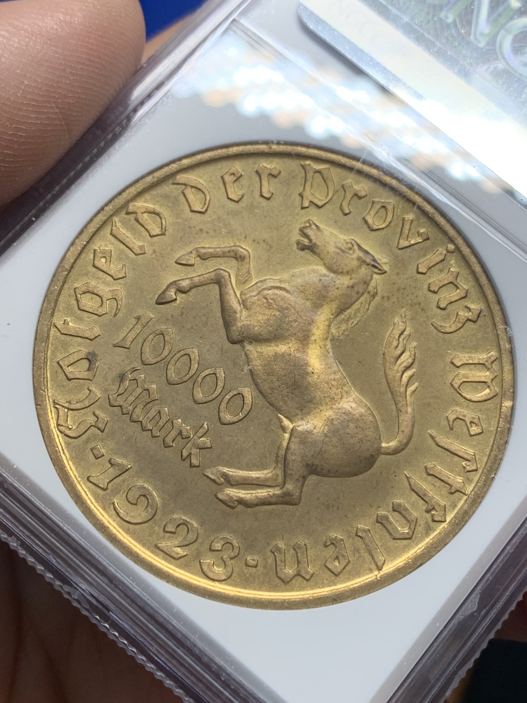 《竞宝斋》第150场-周日，周一，周四 3场 (全场包邮) NGC-MS64 德国紧急状态时期威斯特伐利亚大马币 1923年 10000马克 德紧币中的名誉品状态一流