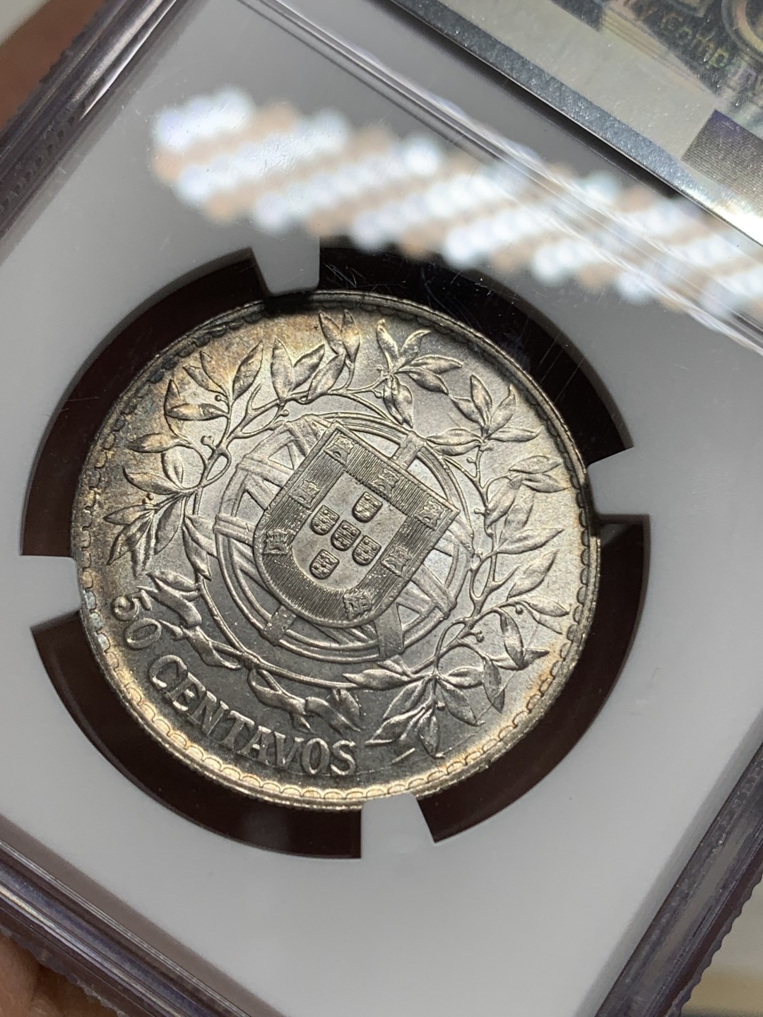 《竞宝斋》第150场-周日，周一，周四 3场 (全场包邮) NGC-MS62 葡萄牙1916年 自由女神50分银币 顶级好品