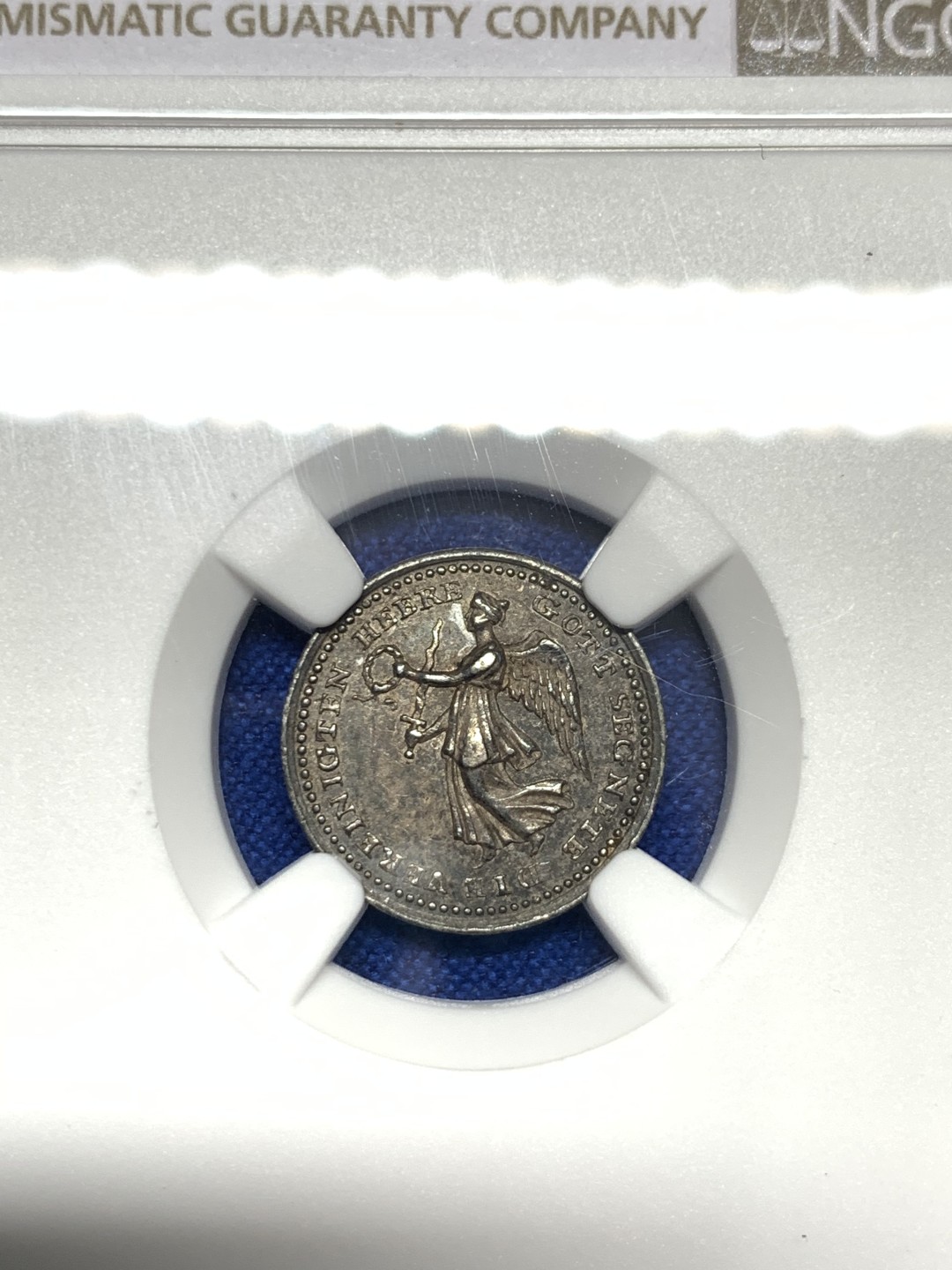 《竞宝斋》第150场-周日，周一，周四 3场 (全场包邮) NGC-AU55 德国1814年 梅肯战役纪念 女天使图案 印章 罕见品种