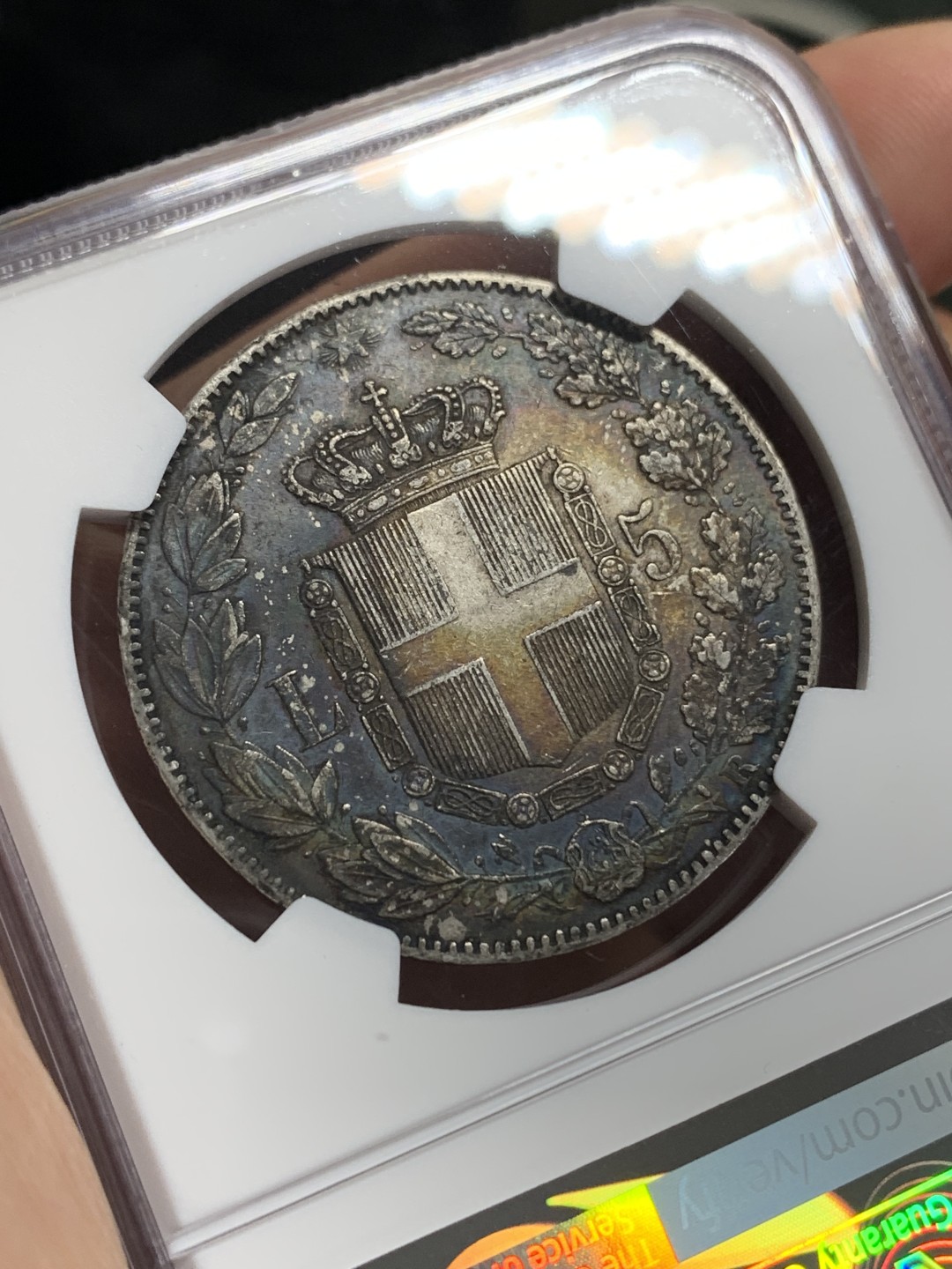 《竞宝斋》第150场-周日，周一，周四 3场 (全场包邮) NGC-XF45 意大利1879年 翁贝托5里拉大银币 原味老包浆