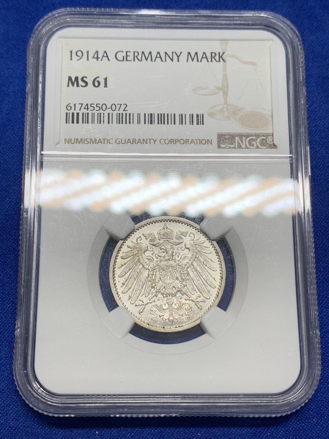 《竞宝斋》第150场-周日，周一，周四 3场 (全场包邮) NGC-MS61 德国1914年A版威廉二世1马克银币