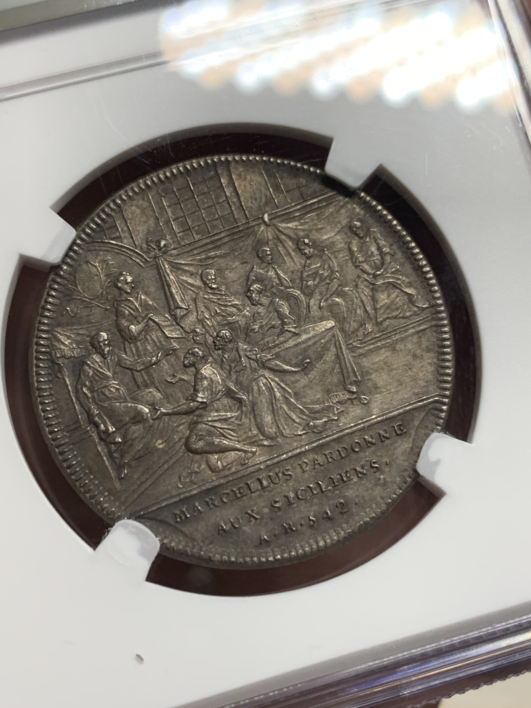 《竞宝斋》第150场-周日，周一，周四 3场 (全场包邮) NGC-MS61 瑞士十八世纪 马克卢斯 银章 罕见品种