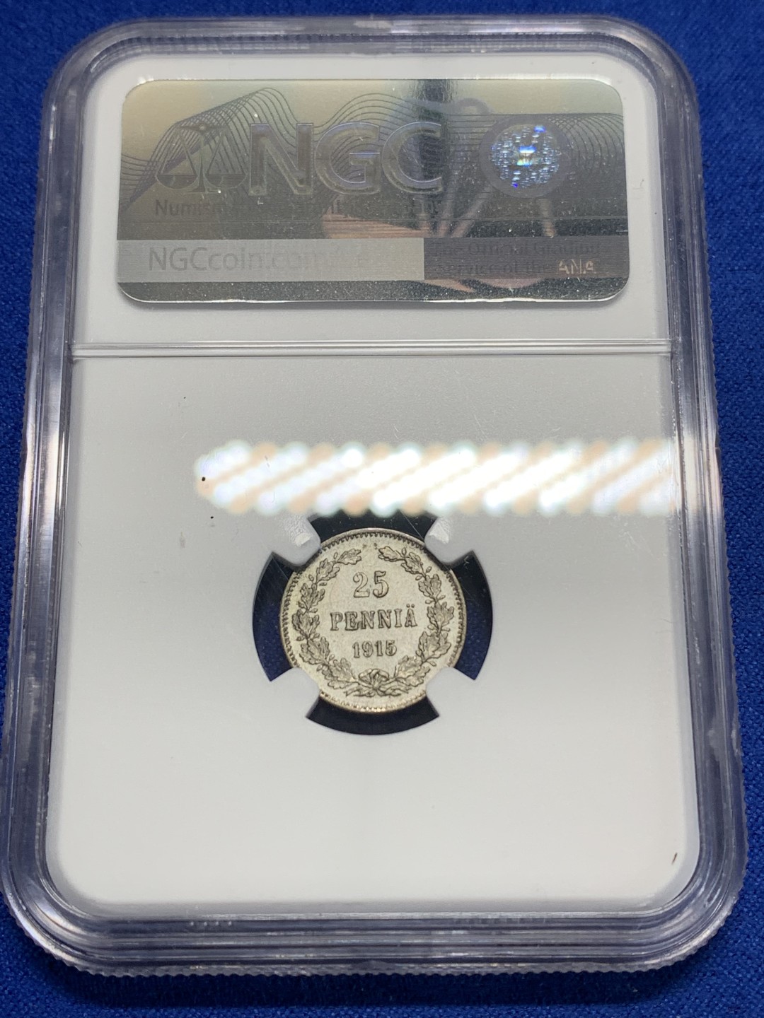 《竞宝斋》第150场-周日，周一，周四 3场 (全场包邮) NGC-MS62 俄属芬兰1915年 双头鹰25P银币 原光好品