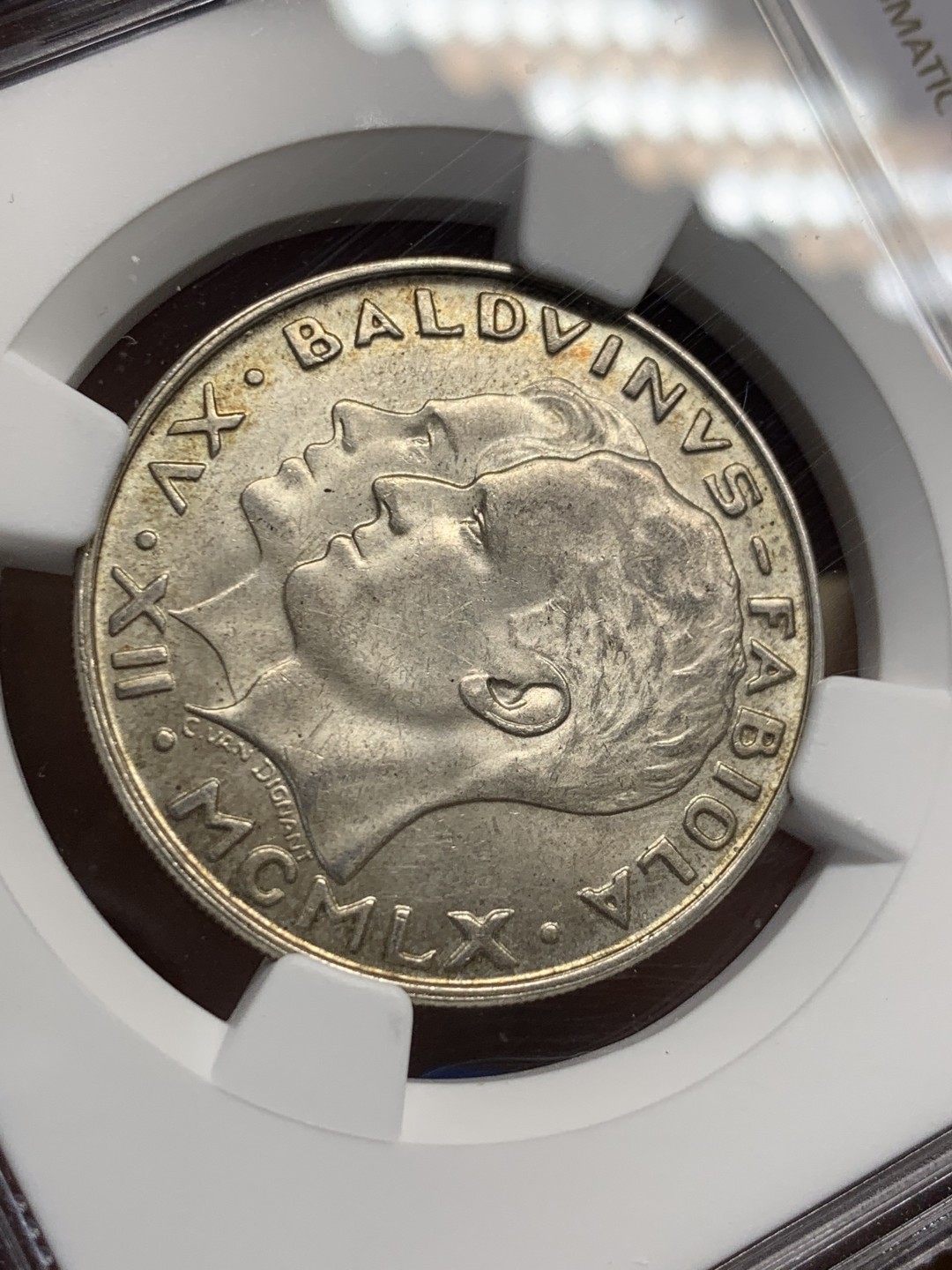 《竞宝斋》第150场-周日，周一，周四 3场 (全场包邮) NGC-MS63 比利时1960年 金婚纪念 50法郎银币