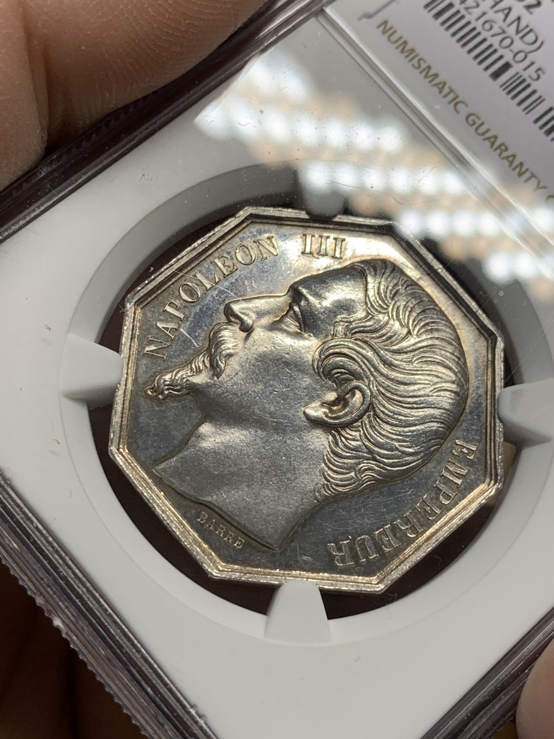 《竞宝斋》第150场-周日，周一，周四 3场 (全场包邮) NGC MS62 法国 拿三 巴黎公证 银质八角代币