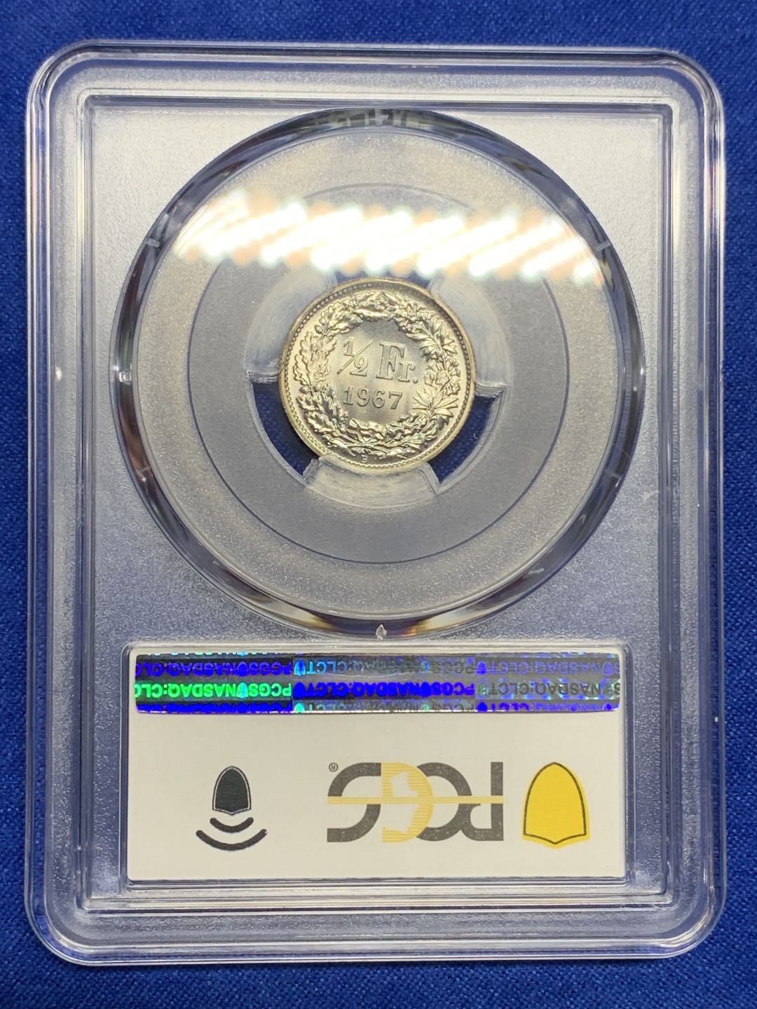 《竞宝斋》第150场-周日，周一，周四 3场 (全场包邮) PCGS MS68 1967年瑞士1/2法郎银币 极致分数 无敌品相 边缘黄油彩