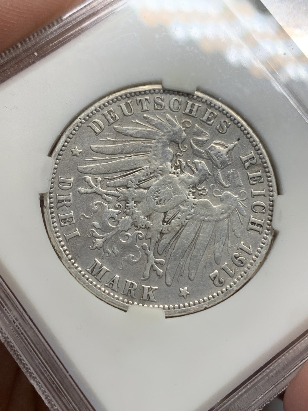 《竞宝斋》第150场-周日，周一，周四 3场 (全场包邮) 华龙XF40 德国 1912年 普鲁士威廉二世 3马克 银币 带光好品