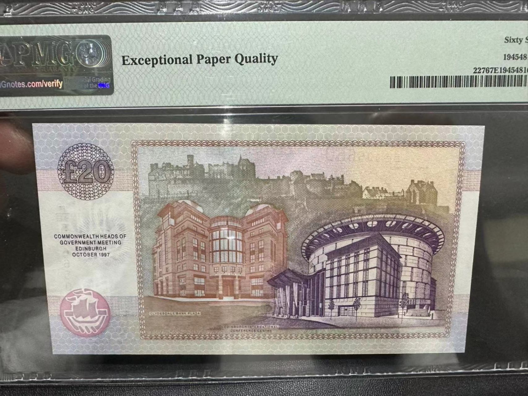 《外钞收藏家》第二百七十期（连拍第一场） 1997年苏格兰20镑 PMG67 无47 纪念钞