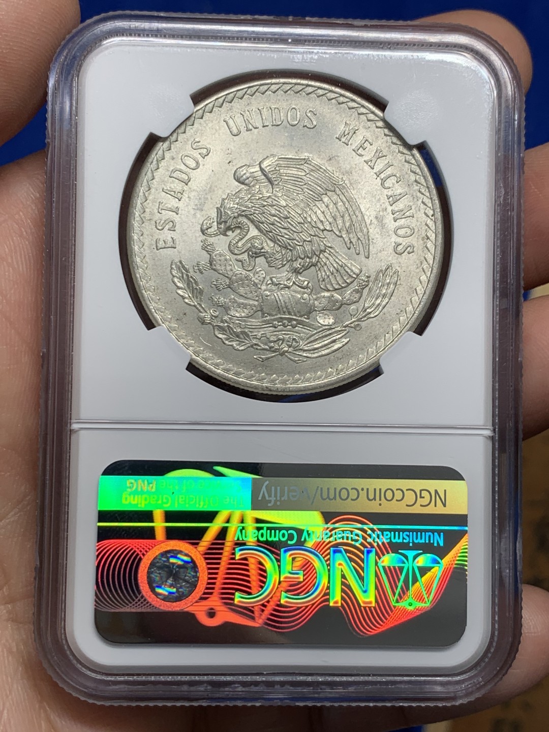 《竞宝斋》第150场-周日，周一，周四 3场 (全场包邮) NGC-MS63 墨西哥1948年 印第安人头像5比索大银币 原光好品