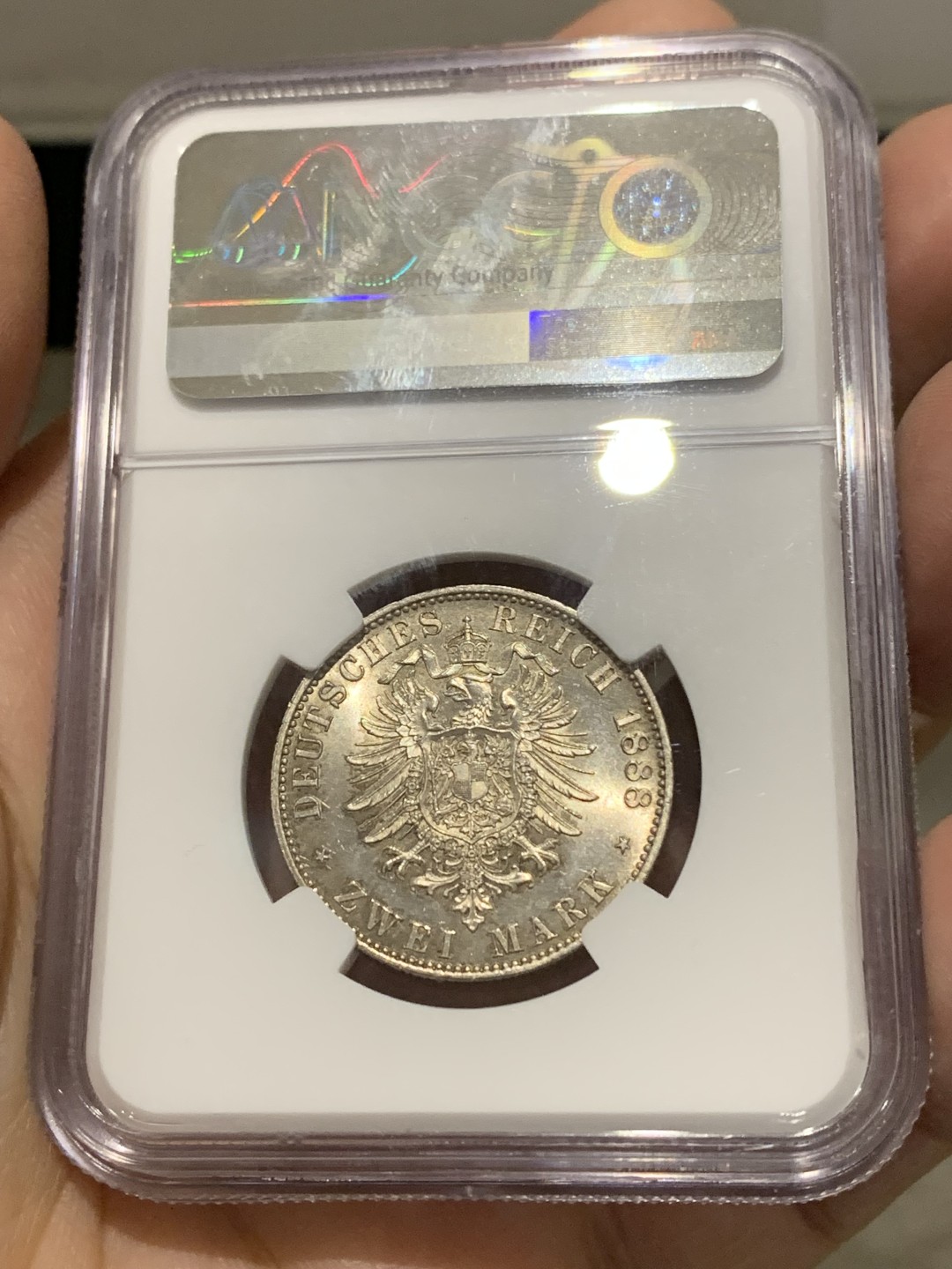 《竞宝斋》第150场-周日，周一，周四 3场 (全场包邮) NGC-MS63 德国1888年 三皇之年2马克银币 顶级品相 车轮转光