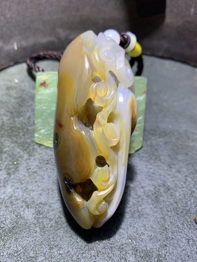 精美晶洞聚宝盆高玉化天然马达加斯加高玉化玛瑙手工镂空雕刻福在眼前把件一个！ - 精美晶洞聚宝盆高玉化天然马达加斯加高玉化玛瑙手工镂空雕刻福在眼前把件一个！