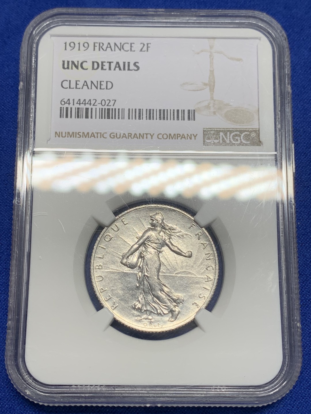 《竞宝斋》第150场-周日，周一，周四 3场 (全场包邮) NGC-UNCD 法国 1919年 二法郎银币