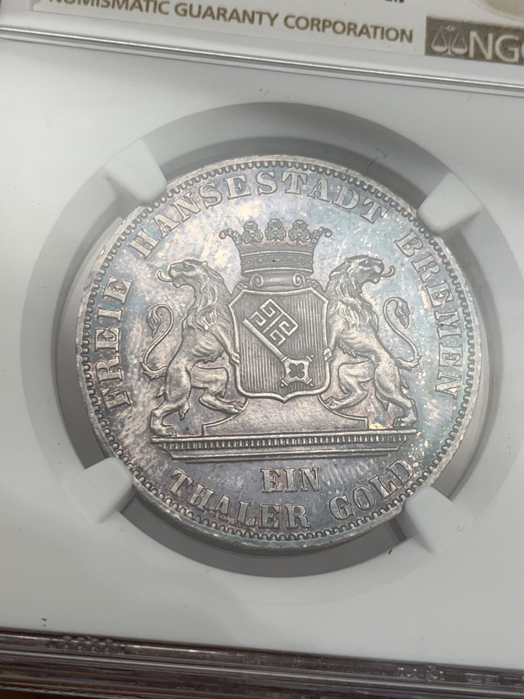 《竞宝斋》第150场-周日，周一，周四 3场 (全场包邮) NGC-MS62 德国1865年不来梅射击节1泰勒 银币黑彩包浆 难得