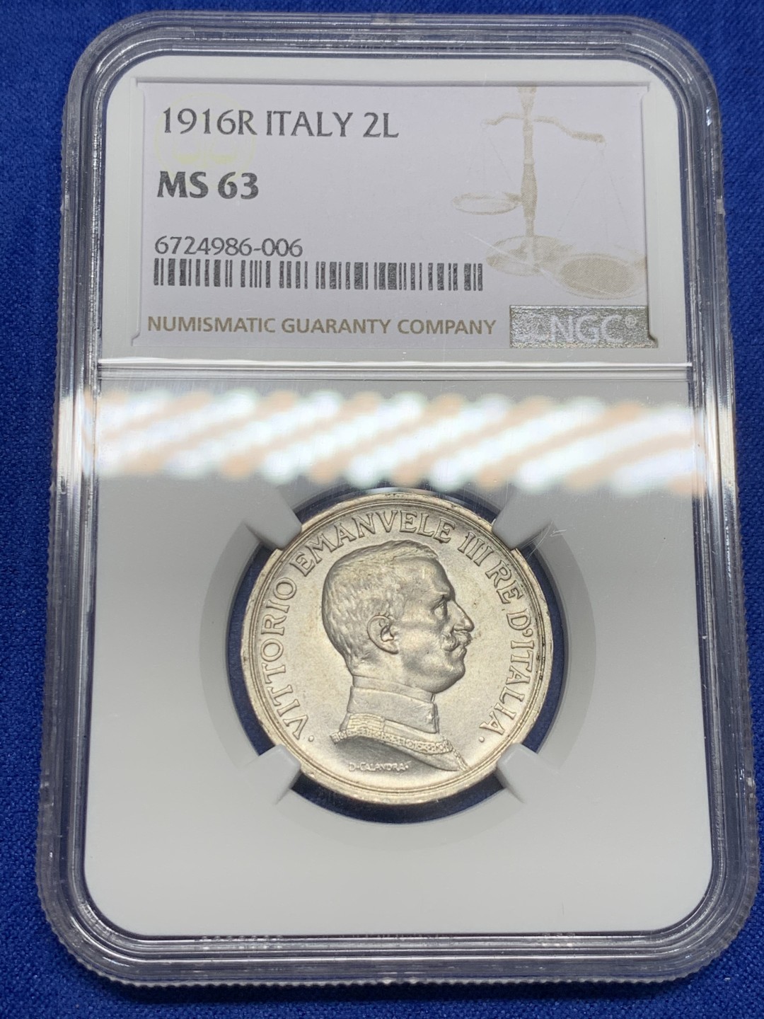 《竞宝斋》第150场-周日，周一，周四 3场 (全场包邮) NGC-MS63  意大利1916年2里拉马车银币 带车轮光 大热品种