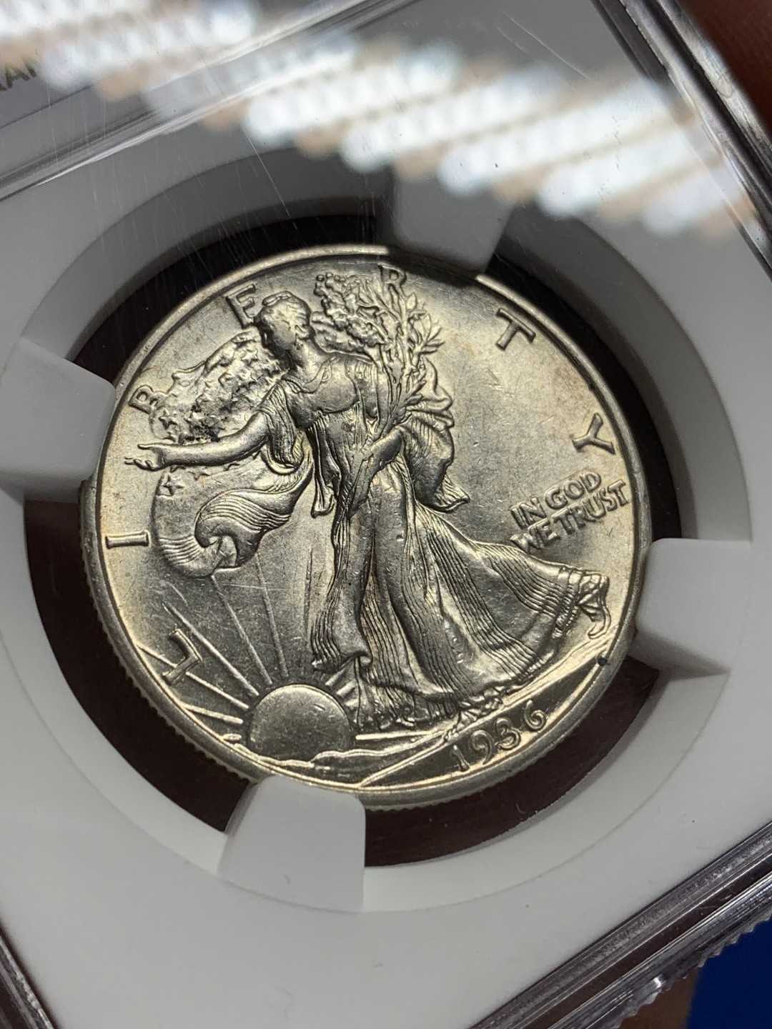 《竞宝斋》第150场-周日，周一，周四 3场 (全场包邮) NGC-AU58 美国1936-D年 行走女神半圆 原光好品